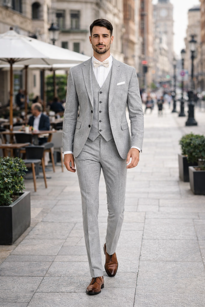 3 Piece Linen Suit - Gray Mens Suit - Vested Summer Suit - Image 7