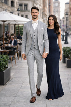 3 Piece Linen Suit - Gray Mens Suit - Vested Summer Suit - Image 8