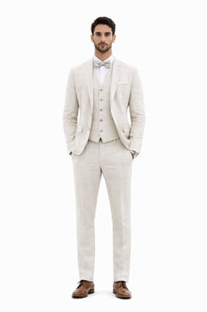 3 Piece Linen Suit - Ivory Mens Suit - Vested summer Suit - Image 6