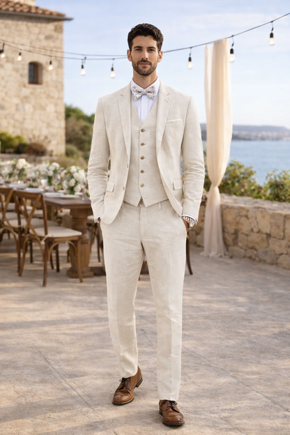 3 Piece Linen Suit - Ivory Mens Suit - Vested summer Suit - Image 7
