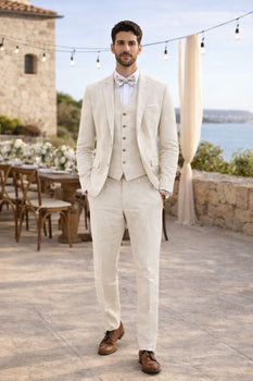 3 Piece Linen Suit - Ivory Mens Suit - Vested summer Suit - Image 7