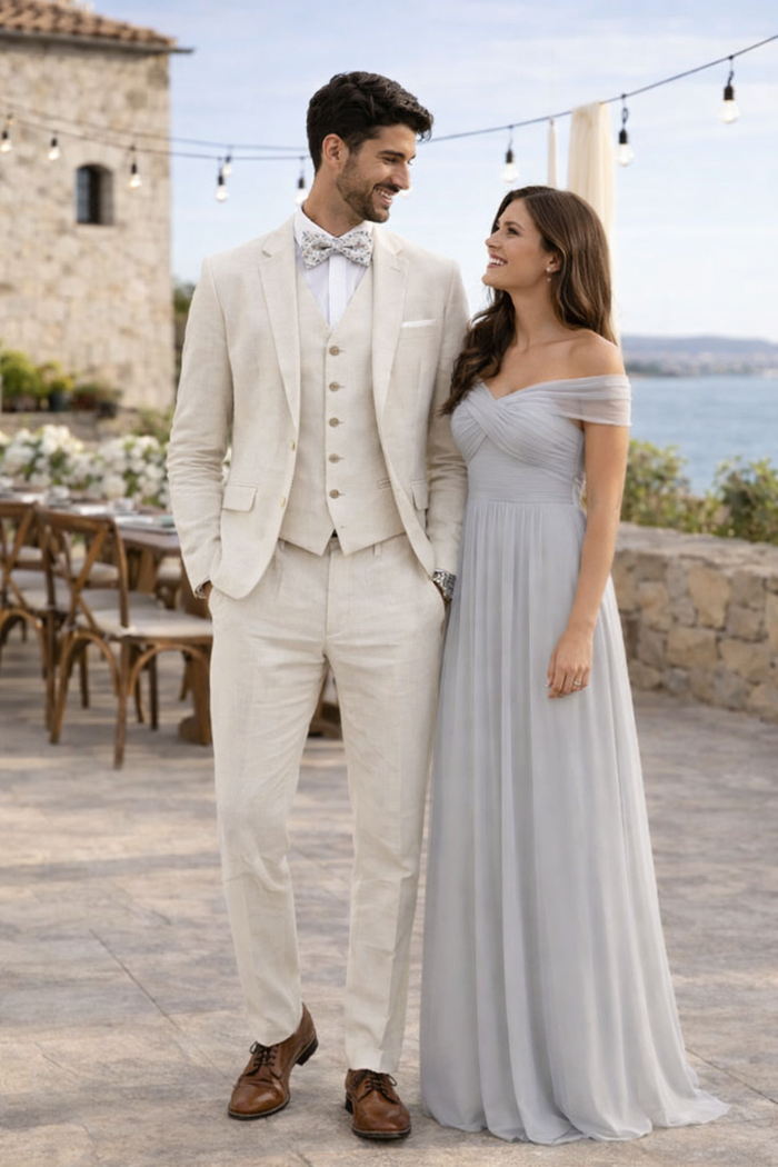 3 Piece Linen Suit - Ivory Mens Suit - Vested summer Suit - Image 8