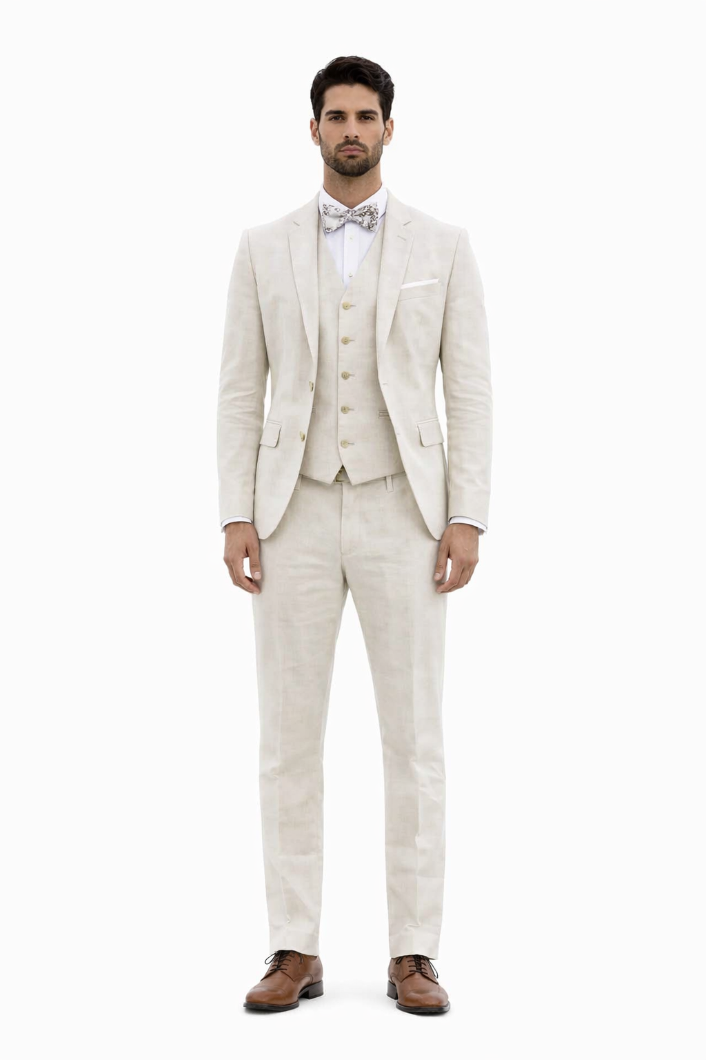 3 Piece Linen Suit - Ivory Mens Suit - Vested summer Suit - Image 2