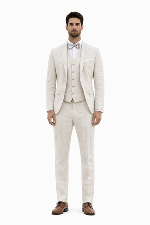 3 Piece Linen Suit - Ivory Mens Suit - Vested summer Suit - Image 2