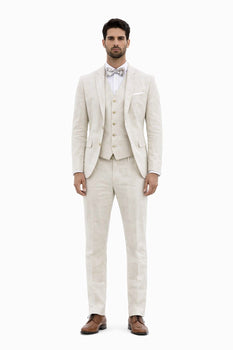 3 Piece Linen Suit - Ivory Mens Suit - Vested summer Suit - Image 2