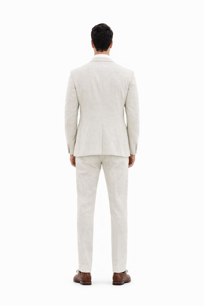 3 Piece Linen Suit - Ivory Mens Suit - Vested summer Suit - Image 3