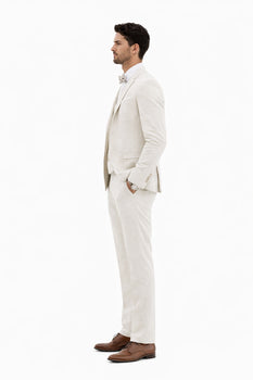 3 Piece Linen Suit - Ivory Mens Suit - Vested summer Suit - Image 4