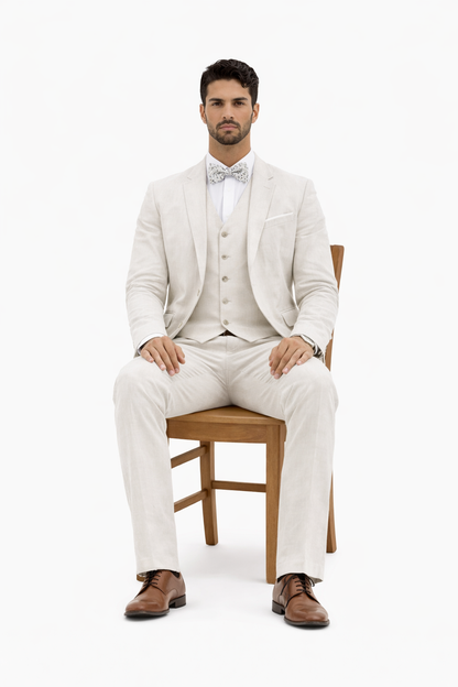3 Piece Linen Suit - Ivory Mens Suit - Vested summer Suit - Image 5