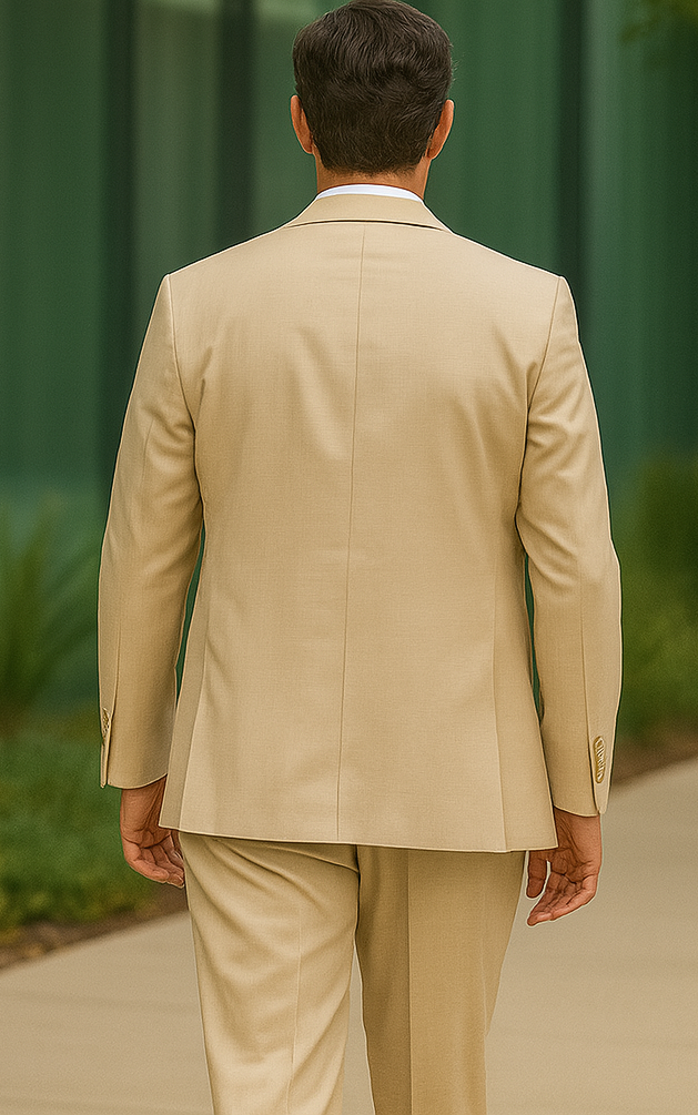 3 Piece Linen Suit - Khaki Mens Suit - Vested summer Suit - Image 2