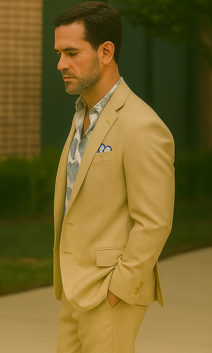 3 Piece Linen Suit - Khaki Mens Suit - Vested summer Suit