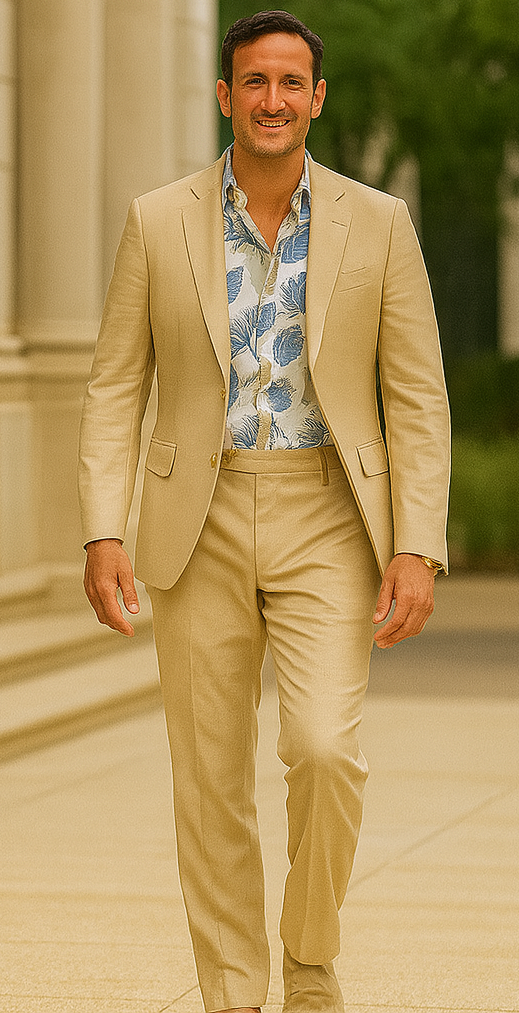 3 Piece Linen Suit - Khaki Mens Suit - Vested summer Suit - Image 4