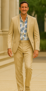 3 Piece Linen Suit - Khaki Mens Suit - Vested summer Suit