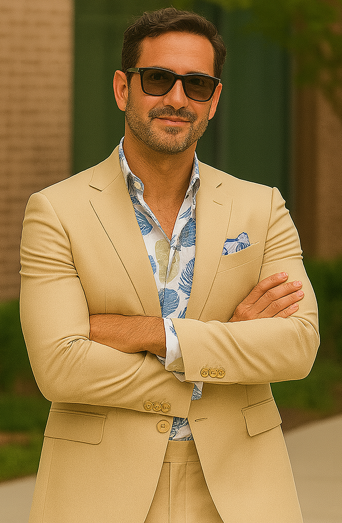 3 Piece Linen Suit - Khaki Mens Suit - Vested summer Suit - Image 5