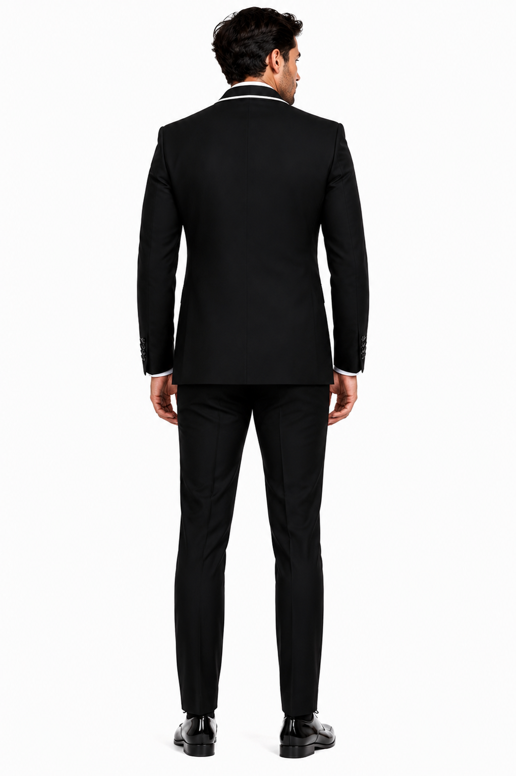 3-Piece Tailored Fit Wool Suit with Bow Tie and Flat Front Pants - Black Modern Fit