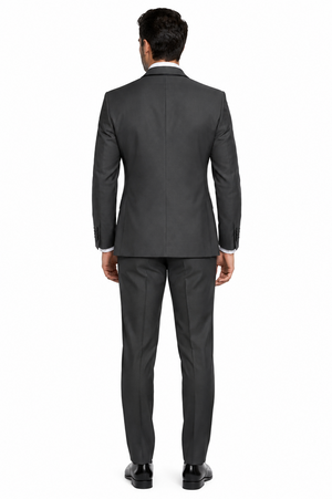 3-Piece Tailored Fit Wool Suit with Bow Tie and Flat Front Pants - Charcoal Modern Fit