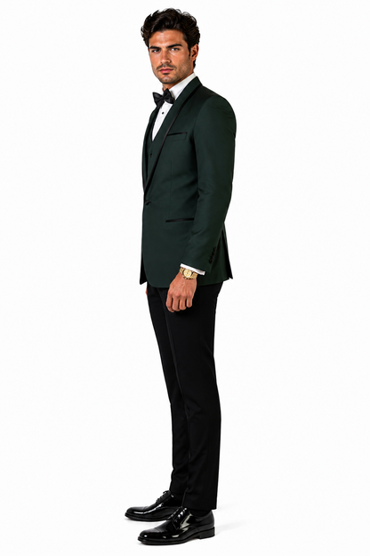 3-Piece Tailored Fit Wool Suit with Bow Tie and Flat Front Pants - Hunter Modern Fit