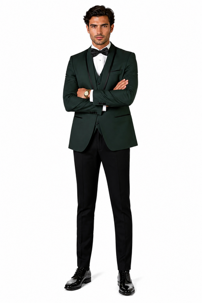 3-Piece Tailored Fit Wool Suit with Bow Tie and Flat Front Pants - Hunter Modern Fit