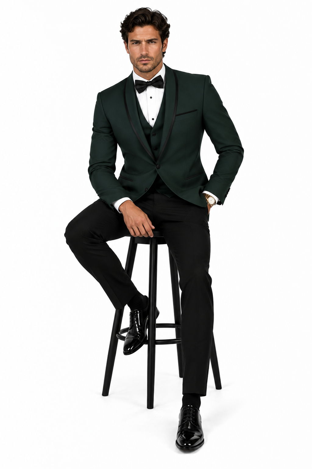 3-Piece Tailored Fit Wool Suit with Bow Tie and Flat Front Pants - Hunter Modern Fit