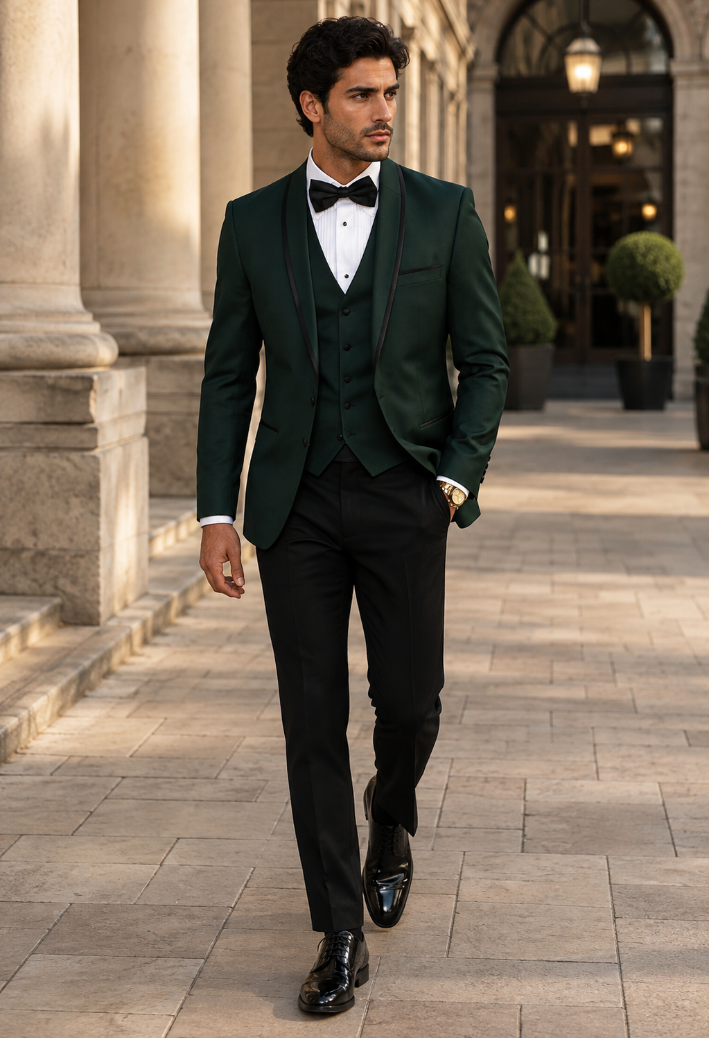 3-Piece Tailored Fit Wool Suit with Bow Tie and Flat Front Pants - Hunter Modern Fit
