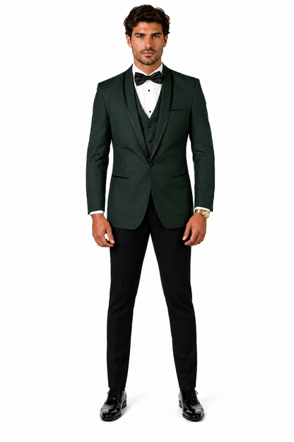 3-Piece Tailored Fit Wool Suit with Bow Tie and Flat Front Pants - Hunter Modern Fit