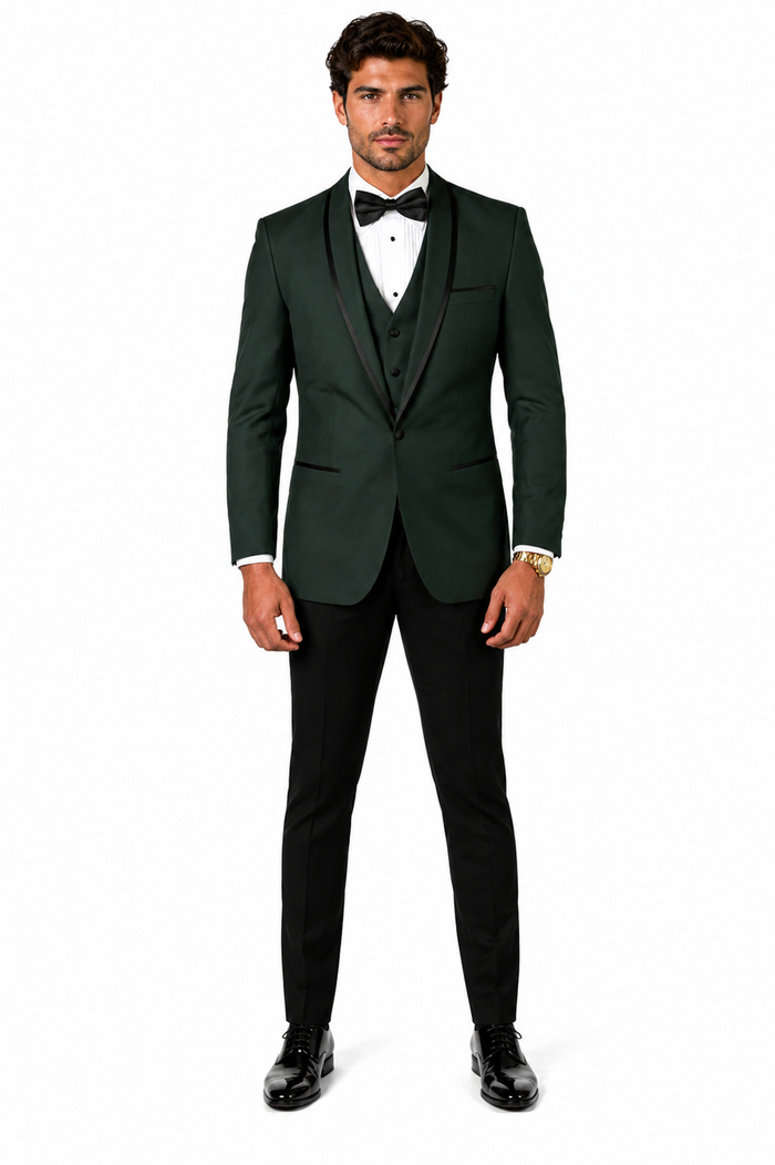 3-Piece Tailored Fit Wool Suit with Bow Tie and Flat Front Pants - Hunter Modern Fit