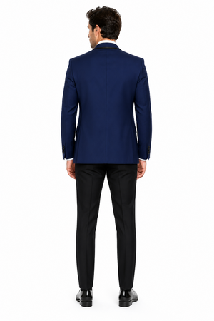 3-Piece Tailored Fit Wool Suit with Bow Tie and Flat Front Pants - Navy Modern Fit