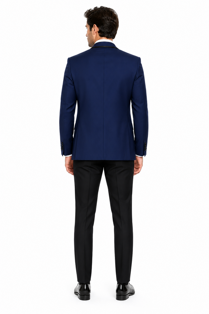 3-Piece Tailored Fit Wool Suit with Bow Tie and Flat Front Pants - Navy Modern Fit