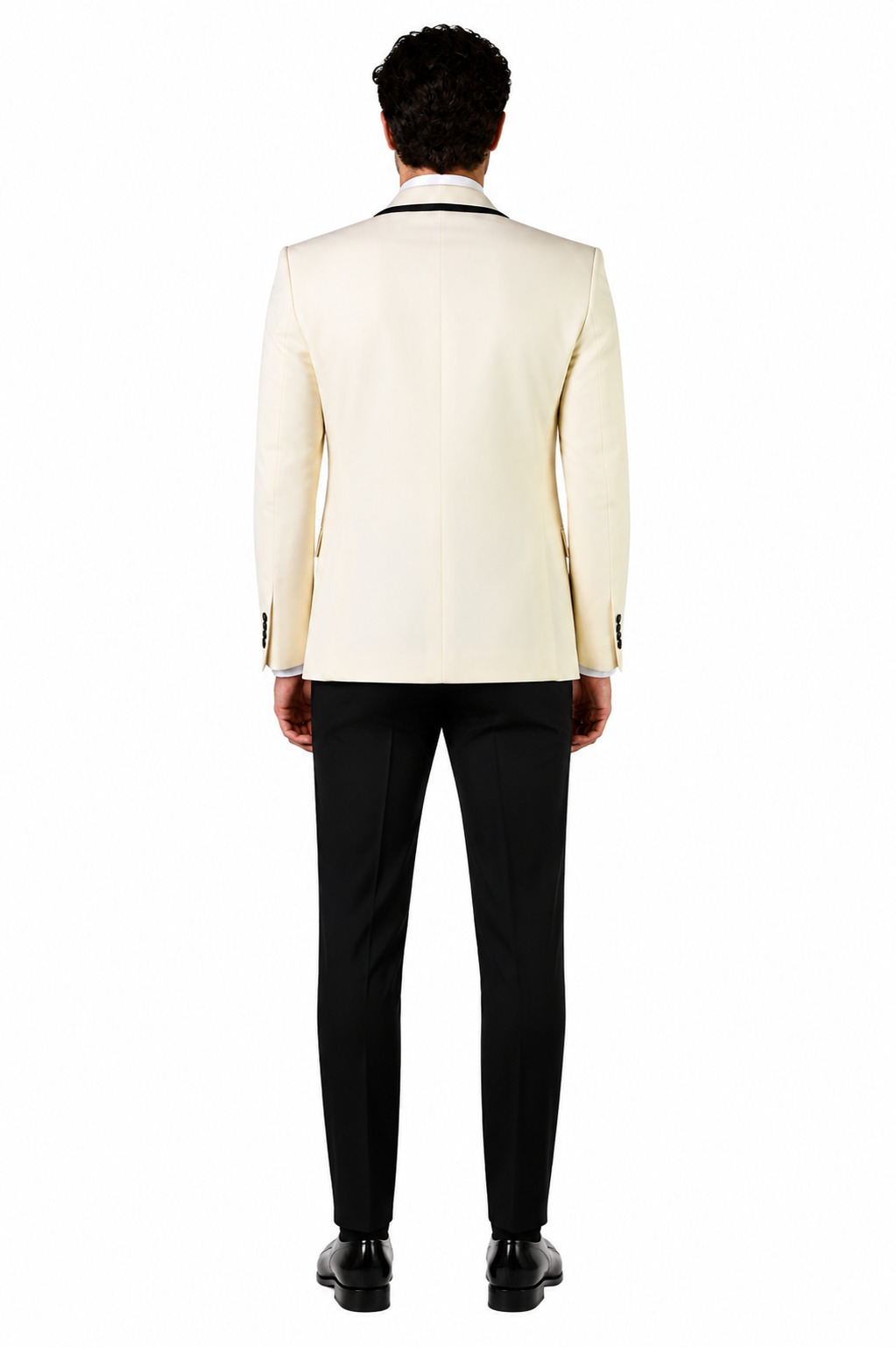 3-Piece Tailored Fit Wool Suit with Bow Tie and Flat Front Pants - Off White Modern Fit