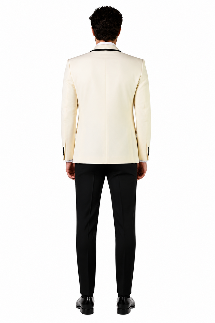 3-Piece Tailored Fit Wool Suit with Bow Tie and Flat Front Pants - Off White Modern Fit