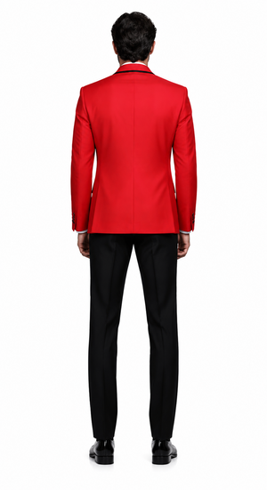 3-Piece Tailored Fit Wool Suit with Bow Tie and Flat Front Pants - Red Modern Fit