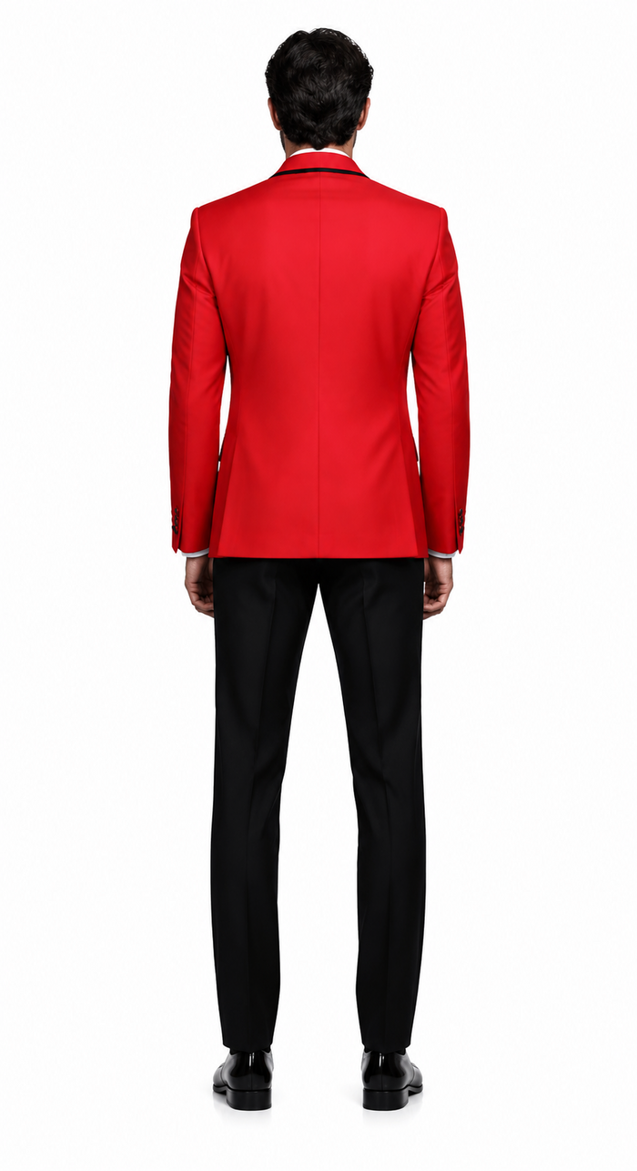 3-Piece Tailored Fit Wool Suit with Bow Tie and Flat Front Pants - Red Modern Fit