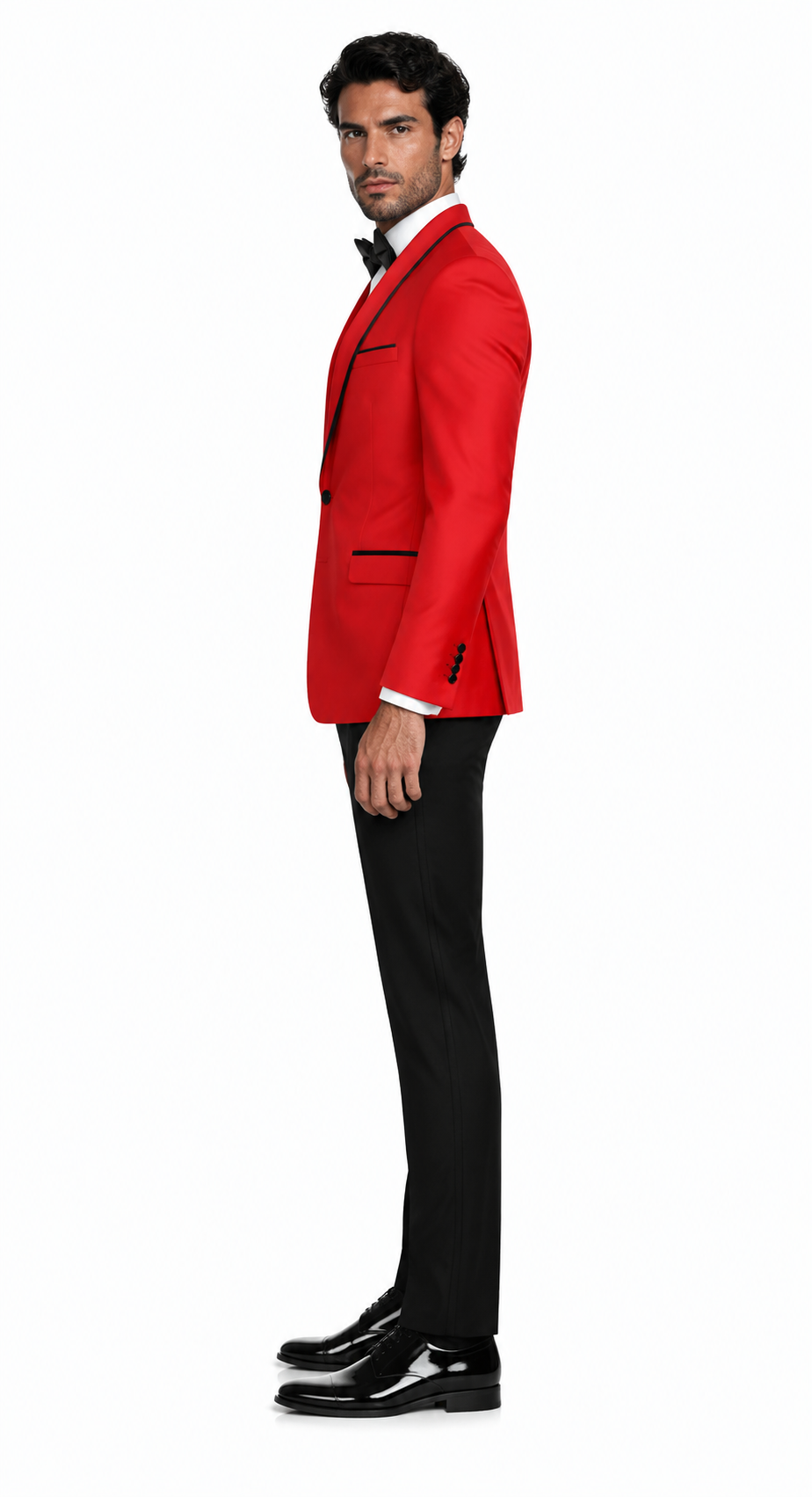 3-Piece Tailored Fit Wool Suit with Bow Tie and Flat Front Pants - Red Modern Fit
