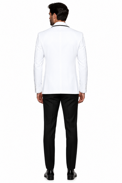 3-Piece Tailored Fit Wool Suit with Bow Tie and Flat Front Pants - White Modern Fit