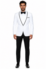 3-Piece Tailored Fit Wool Suit with Bow Tie and Flat Front Pants - White Modern Fit