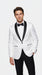 Men’s White Dinner Jacket Disco Blazer 1980s Sequin Style Jacket – Black Lapel Party Blazer, Formal Masquerade Club Wear Paisley Fabric + Bowtie