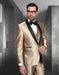 Mens Vested One Button Shiny Sharkskin Shawl Lapel Tuxedo in Gold
