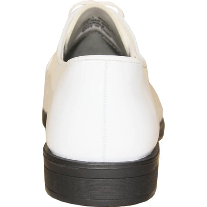 Bravo Mens Classic Plain Square Toe Shiny Patent Tuxedo Dress Shoe in White