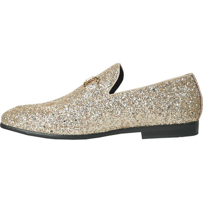 Bravo Mens Modern Glitter Sequin Prom Tuxedo Buckle Loafer in Gold - Men's Dress Shoes