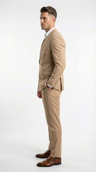 Vitali Brand Men’s Beige Double Breasted Suit – Classic Wedding, Prom & Party Wear Formal Outfit Khaki Camel Color