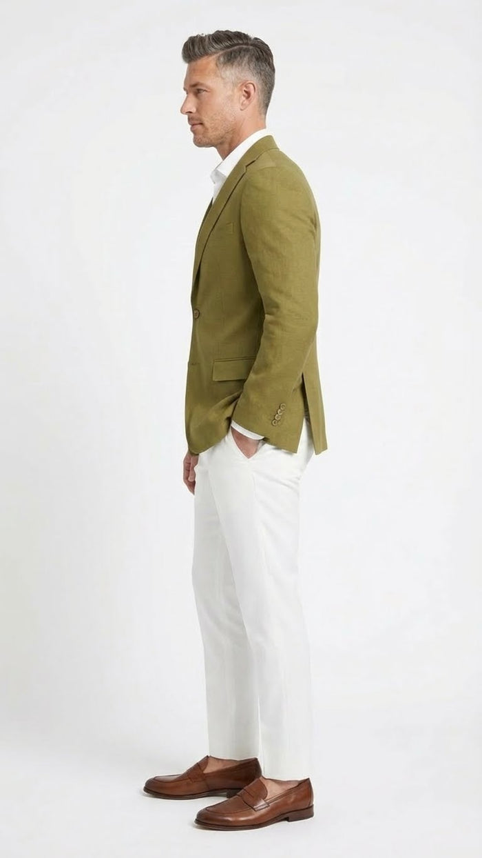 Men’s Olive Green Blazer Sport Coat –Fabric Summer in pistachio sage green