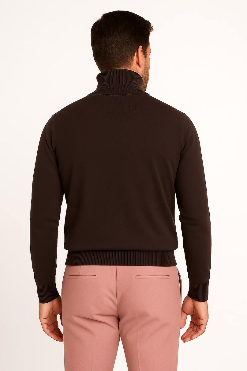 Men's Brown Turtleneck Sweater – Classic Slim Fit Knit Pullover for Fall and Winter - Image 3