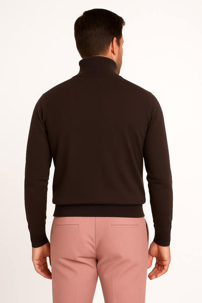 Men's Brown Turtleneck Sweater – Classic Slim Fit Knit Pullover for Fall and Winter - Image 3