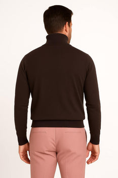 Men's Brown Turtleneck Sweater – Classic Slim Fit Knit Pullover for Fall and Winter - Image 3