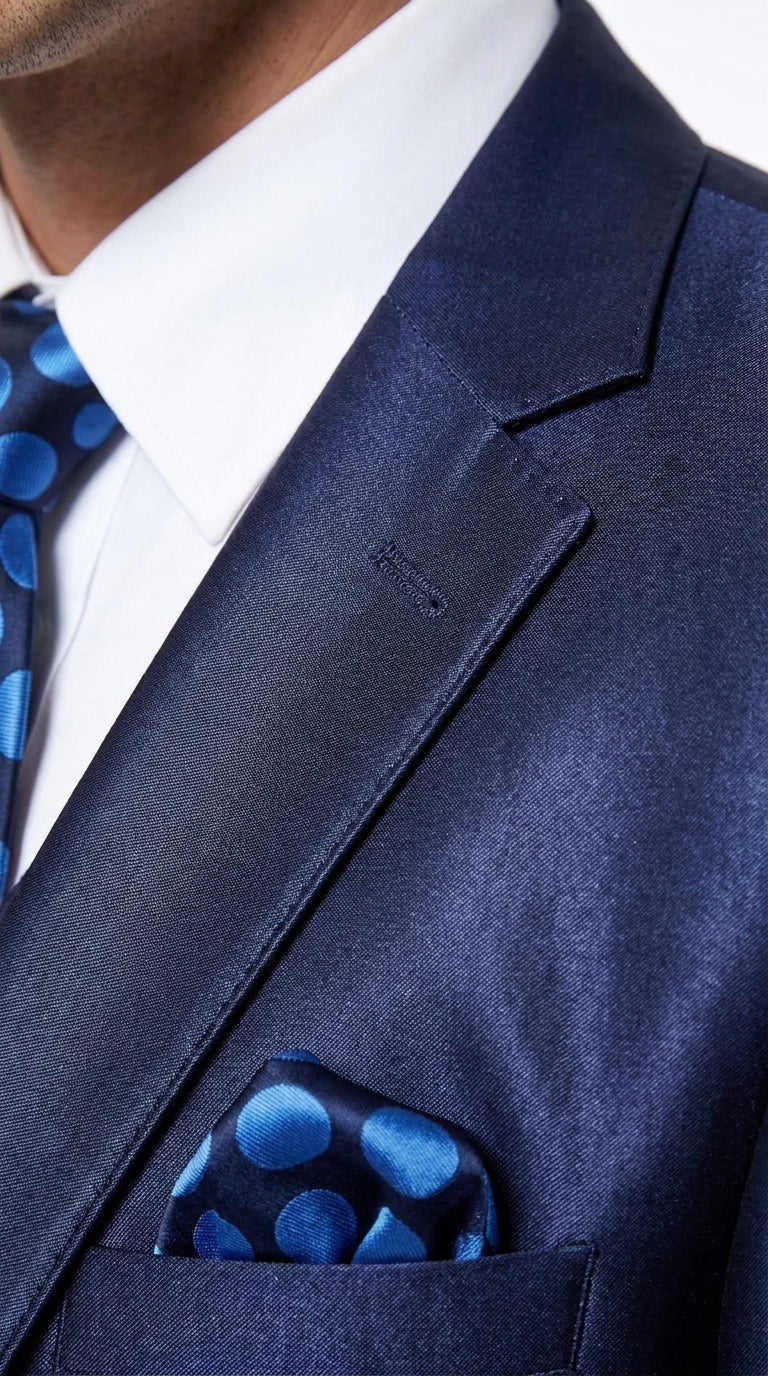 Men's Shiny Navy Blue Sateen 3-Piece Suit – Elegant Wedding, Prom Dress Suit with Matching Vest and Pants Slim Fitted