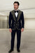Men’s Navy Tuxedo with Gold Embroidery – Slim Fit Formal Dinner Jacket with Shawl Lapel