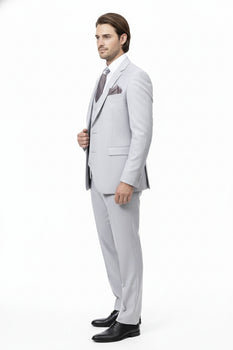Men’s Very Light Gray Three-Piece  Wedding Suit 2 Buttons Modern or Slim Fit  Ash Bone Color Steel Grey