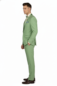 Men’s Mint Green Tuxedo – 2-Piece Formal Suit with Satin Shawl Lapel and Matching Bow Tie in  Sage Green