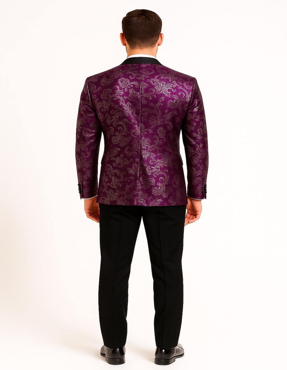 Men's Pinkish ~ Purple Paisley Tuxedo Jacket with Black Satin Lapel – Formal Prom and Wedding Blazer in Meganta Color - Image 3