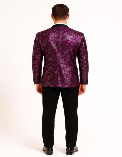 Men's Pinkish ~ Purple Paisley Tuxedo Jacket with Black Satin Lapel – Formal Prom and Wedding Blazer in Meganta Color - Image 3