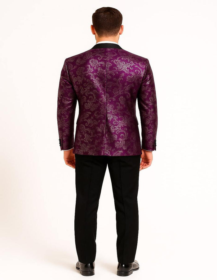 Men's Pinkish ~ Purple Paisley Tuxedo Jacket with Black Satin Lapel – Formal Prom and Wedding Blazer in Meganta Color - Image 3
